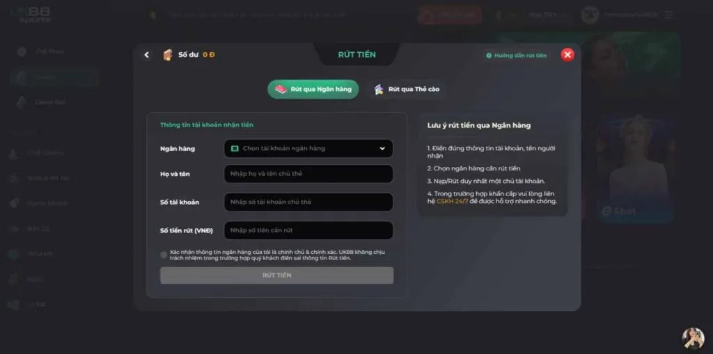 Hướng dẫn rút tiền uk88